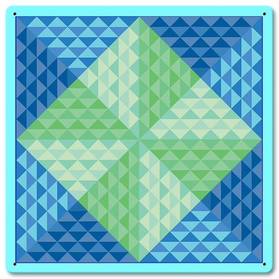 Pasttime Signs AQP163 12 x 12 in. 4 Pyramids Blue Quilt Vintage Metal Sign