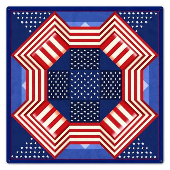 Pasttime Signs AQP193 24 x 24 in. Patriotic Quilt Vintage Metal Sign