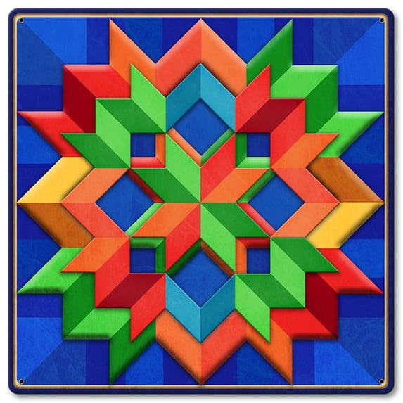 Pasttime Signs AQP914 12 x 12 in. Blue Orange Green Box Pattern Metal Sign