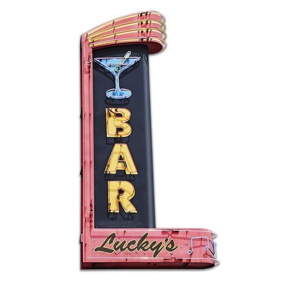 Pasttime Signs LGB441 10 x 18 in. Custom Shape - Luckys Bar Metal Sign