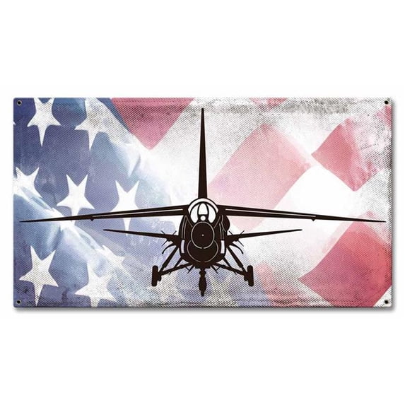 Pasttime Signs PSB269 18 x 10 in. Planes F-8J Crusader American Flag Metal Sign