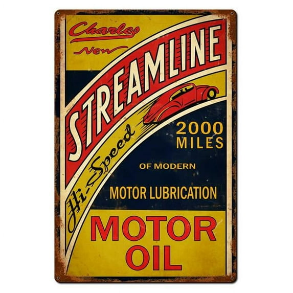 Pasttime Signs PTSB445 Streamline Motor Oil Sign - 24 x 36 in.