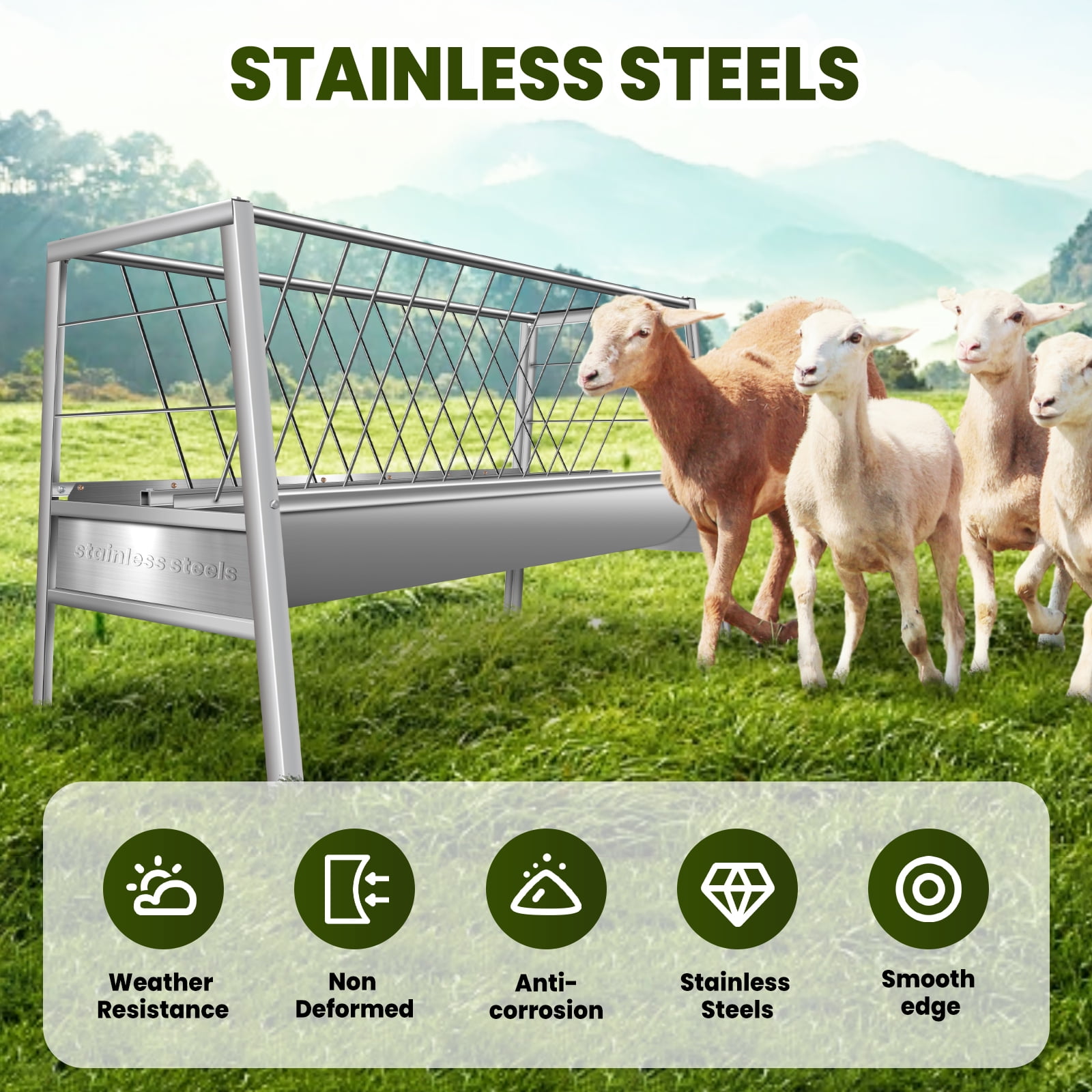 Pasture Feeder, Stainless Steel Frame Large Livestock Feeder, Goat Hay ...