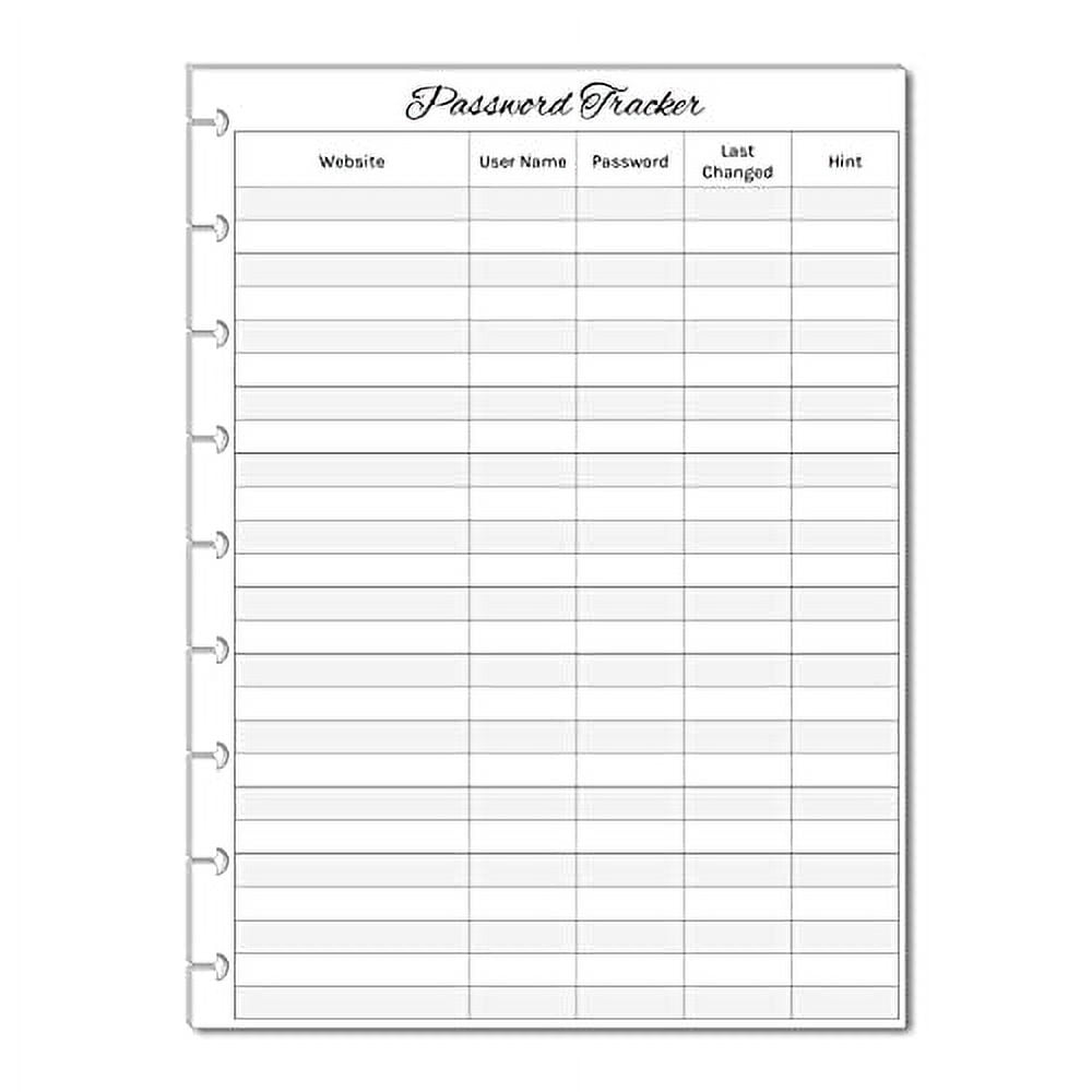 Pasword Tracker, Password Log for 9 Disc Happy Planners