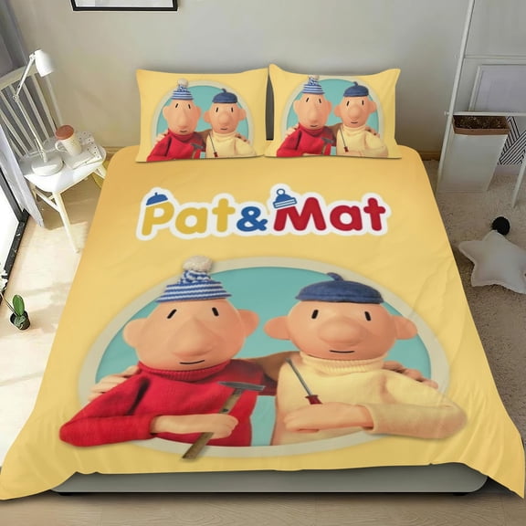 Pat and Mat Themed Bed Sheet Set Three Piece Set 53x79 In ches Comfortable And Skin Friendly Unique Design Creating A Star Studded Night Home Gifts For Family Friends fans