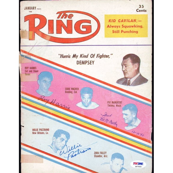 Pat McMurtry, Roy Harris & Willie Pastrano Autographed The Ring Magazine Cover PSA/DNA #S47649