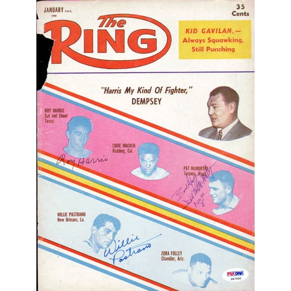Pat McMurtry, Roy Harris & Willie Pastrano Autographed The Ring Magazine Cover PSA/DNA #S47650