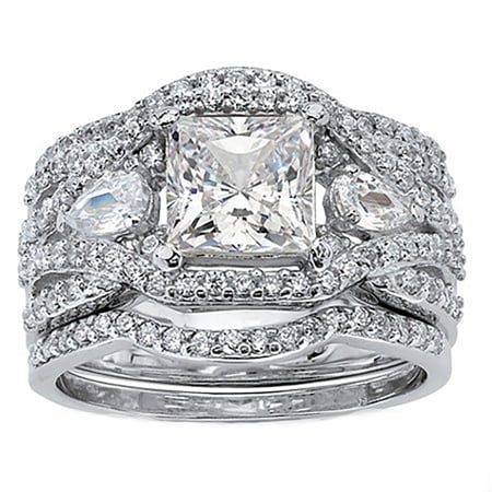 Pat Wedding Ring Set for Women 3pc Cz Gold Pl Engagement Matching Bands Ginger Lyne Collection