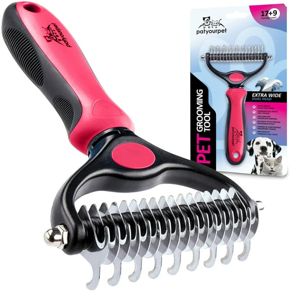 Pat Your Pet Deshedding Brush - Double-Sided Undercoat Rake for Dogs & Cats - Shedding Comb and Dematting Tool for Grooming, Extra Wide KK21 KK21