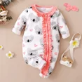 thumbnail image 1 of PatPat 2pcs All Over Cartoon Koala Print White Long-sleeve Ruffle Snap-up Baby Jumpsuit Set, 1 of 6