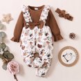 thumbnail image 1 of PatPat 2pcs Baby Brown Ribbed Long Sleeve Splicing Animal Print Jumpsuit with Headband Set,Winter Infant Suspender Overalls 0-18 Month, 1 of 8