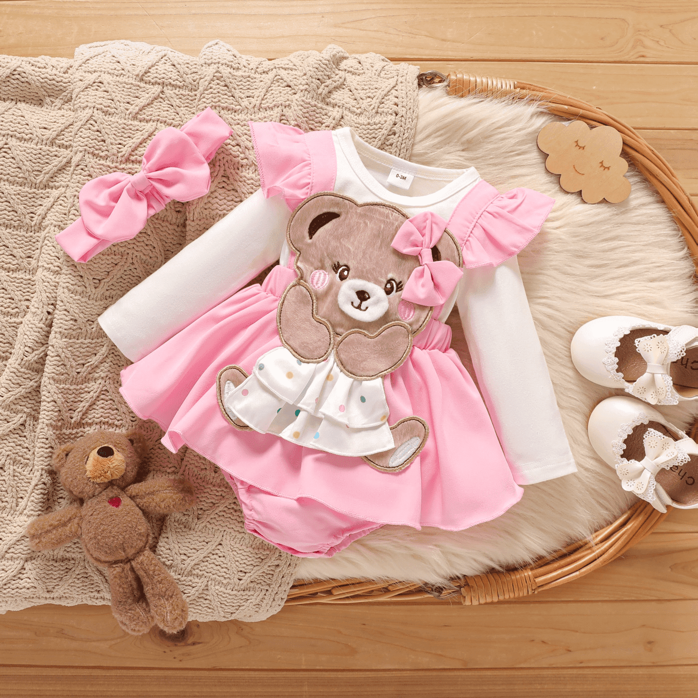 Children's Ruffle Trim Plaid Dress with Headband Set main image 1