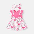thumbnail image 1 of PatPat 2pcs Baby Girl Bow Front Allover Flamingo Print & Solid Spliced Flutter-sleeve Dress & Headband Set, 1 of 6