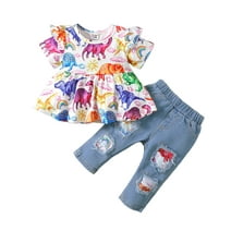 PatPat 2pcs Baby Girl Clothes 95% Cotton Jeans and Short-sleeve Top Set, 18-24 Months