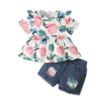 PatPat 2pcs Baby Girl Clothes Floral Short-sleeve Top and Shorts Set, 12-18 Months