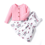 PatPat 2pcs Baby Girl Floral Print Naia™ Tank Dress and Ruffle Trim Long-sleeve Cardigan Set