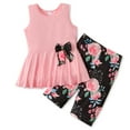 thumbnail image 1 of PatPat 2pcs Kid Girl Bowknot Design Sleeveless Tee and Floral Print Leggings Shorts Set, 1 of 6