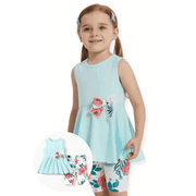 PatPat 2pcs Kid Girl Bowknot Design Sleeveless Tee and Floral Print Leggings Shorts Set