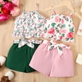 thumbnail image 1 of PatPat 2pcs Kid Girl Floral & Butterfly Print Ruffle Hem Cami Top and Belted Shorts Set, 1 of 5