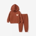 thumbnail image 1 of PatPat 2pcs Toddler Boy Grid/Houndstooth Bear Print Hooded Casual Set, Brown, 2 Years, 1 of 1