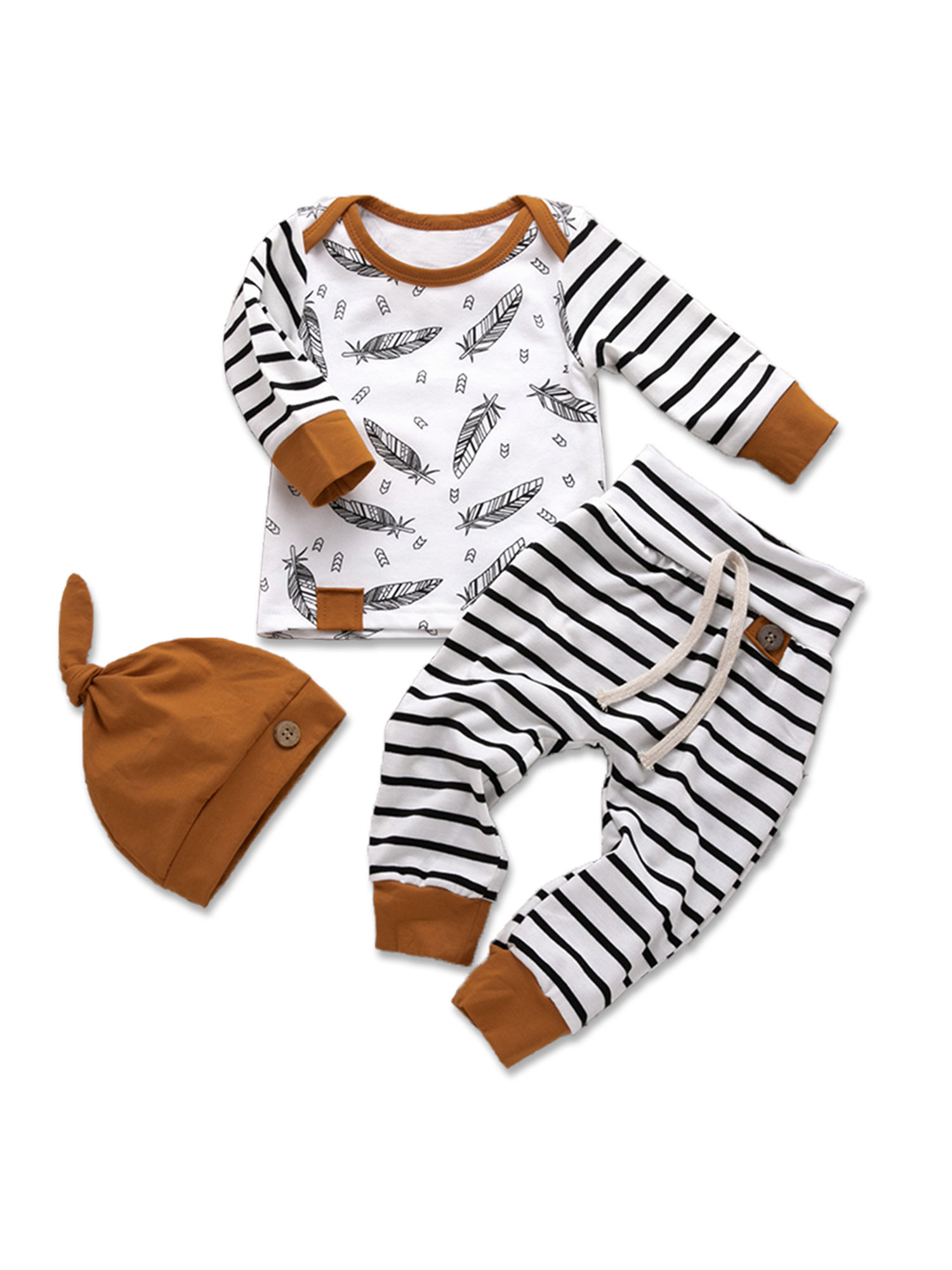 PatPat 3-piece Long Sleeve Striped Baby Cotton Outfit - Walmart.com