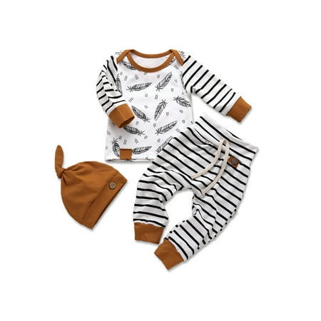 PatPat 3-piece Long Sleeve Striped Baby Cotton Outfit
