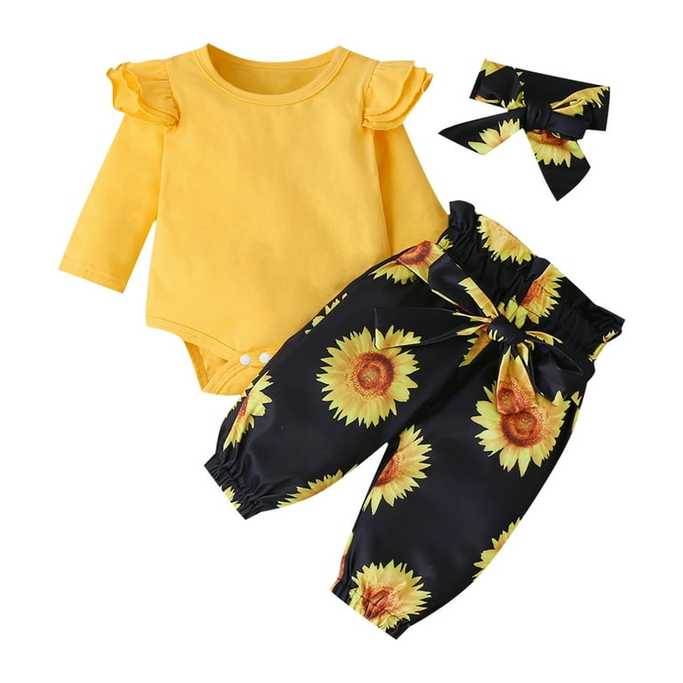 PatPat 3pcs Baby Girl 95% Cotton Ruffle Long-sleeve Romper and