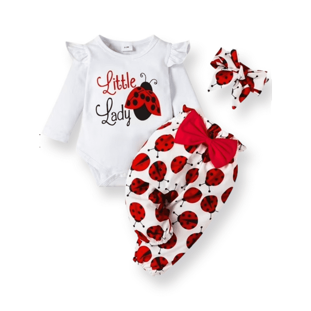 PatPat 3pcs Baby Girl Ladybug Long Sleev…