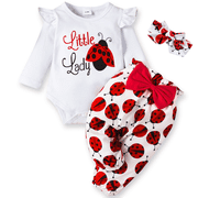 PatPat Baby Girl Outfit Sets 3pcs Long Sleeve Romper and Bowknot Trousers Set,Fall Clothes Newborn Outfit,0-18 Month