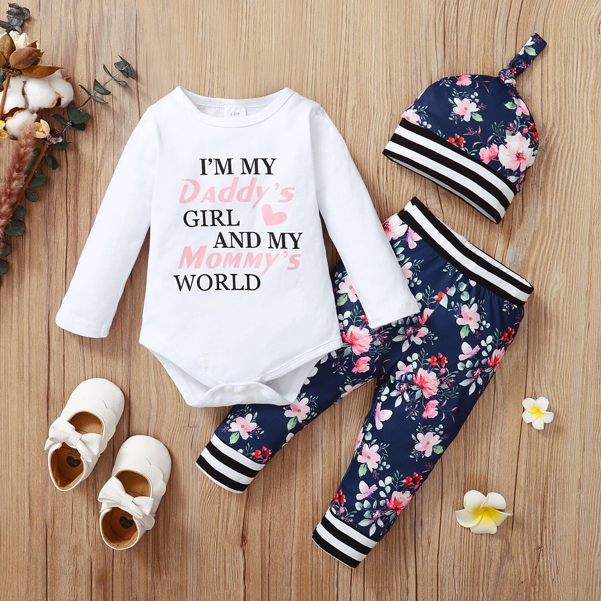 PatPat Baby Clothes for Girls Long-sleeve Floral Hoodie Pants and