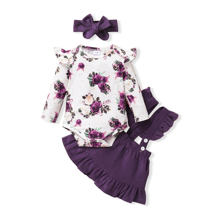  Infant Newborn Baby Girl Clothes Onesies for Baby Girl Long  Sleeve Ruffle Baby Clothes with Headband Baby Clothes for Girls: Clothing