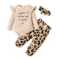 thumbnail image 1 of PatPat 3pcs Baby Letter Embroidered Ruffle Long-sleeve Ribbed Romper and Leopard Pants Set, 1 of 9