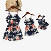 PatPat All Over Floral Blue Spaghetti Strap Romper Shorts for Mom and Me,Sizes Girl-Women,One-Piece, Women Jumpsuits