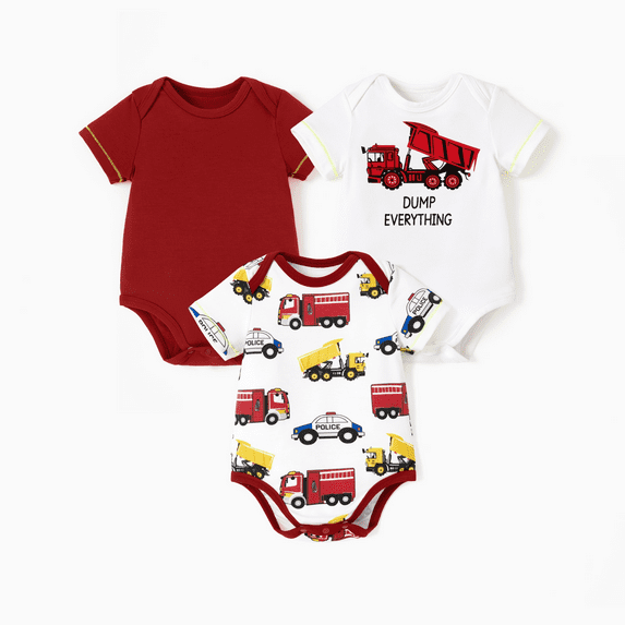 PatPat Baby Bodysuits Rayon Super Durable Short Sleeve for Boys and Girls Newborn Infant Gift Clothes 3 Pack 9-12 Months