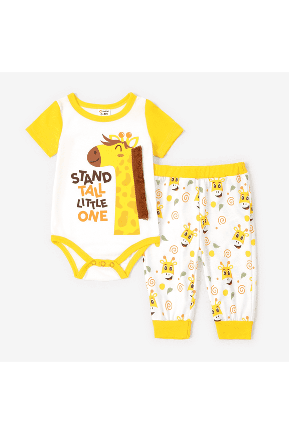 Baby Girl Boy Clothes for Newborn Shower Gift 2pcs Giraffe Print Colorblock Romper and Pants Set Size 0-3M