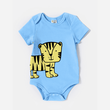 PatPat Baby Boy/Girl Childlike Giraffe/Lion/Crocodile Pattern Bodysuit Blue 12-18 Months