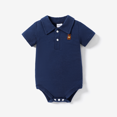 thumbnail image 1 of PatPat Baby Boy/Girl Clothes Cotton Bear Embroidered Polo Collar Bodysuit Blue 3-6 Months, 1 of 6