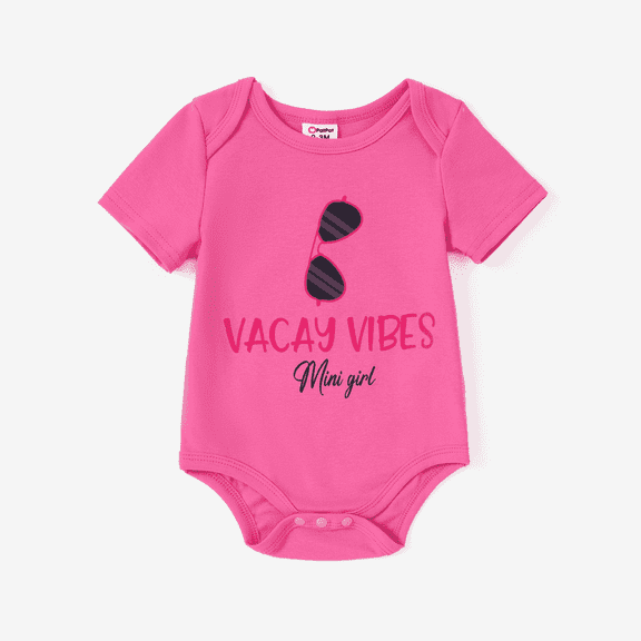 PatPat Baby Girl Short Sleeve Letter Print Bodysuit for Gift Red 9-12 Months