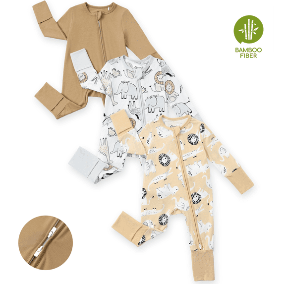 PatPat Baby Boy Clothes Bamboo Viscose Snug Fit Animal Baby Sleepers 2-Way Zipper Sleep N Play Baby Pajamas 3Pack 18-24M