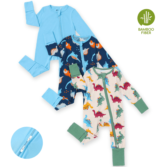 PatPat Baby Boy Clothes Bamboo Viscose Snug Fit Baby Sleepers 2-Way Zipper Dinosaur Baby Pajamas Jumpsuits Outfit Gift for Baby 0-3M