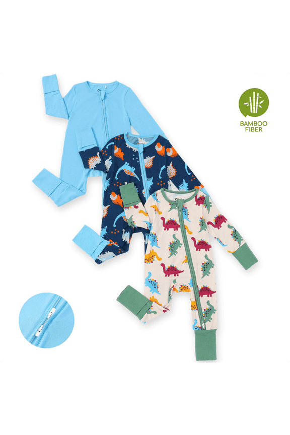 Baby Boy Clothes Bamboo Viscose Snug Fit Baby Sleepers 2-Way Zipper Dinosaur Baby Pajamas Jumpsuits Outfit Gift for Baby 0-3M