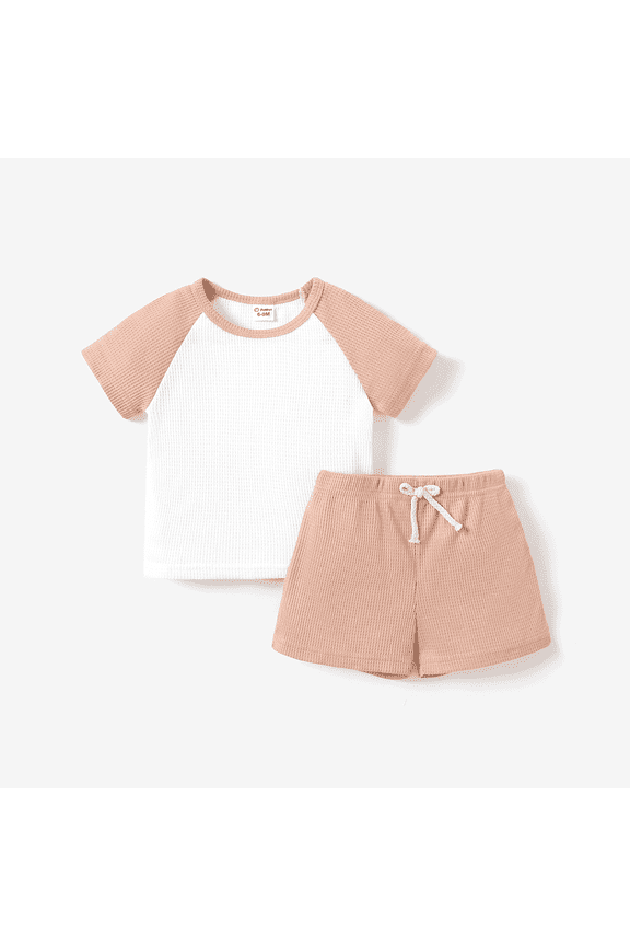 Baby Clothes 2pcs Baby Boys Raglan Sleeve Waffle Top and Shorts Outfits Sets, Brown, 3-6 Months