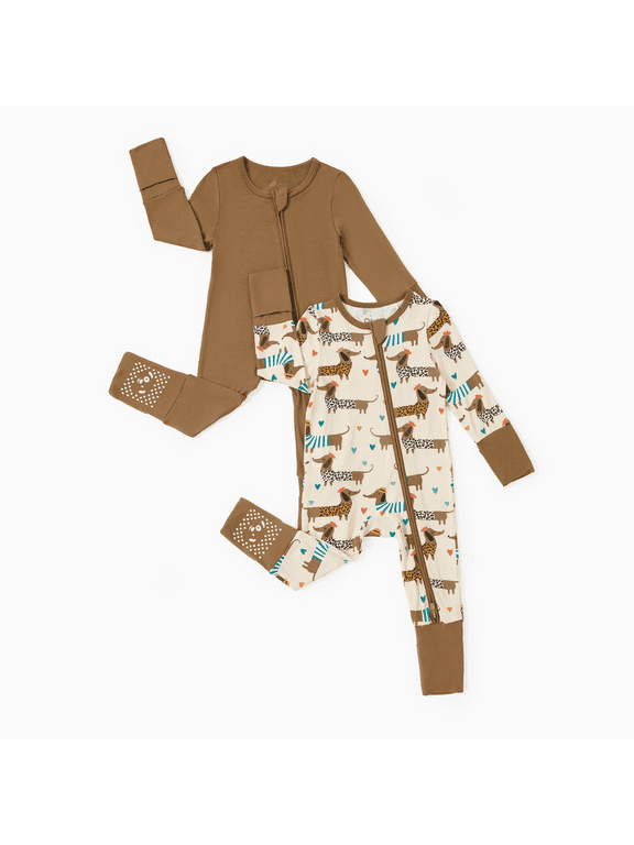 Baby Clothes Pajamas Footie Romper with Mittens for Boy and Girl 2-Way Zipper Long Sleeve Viscose from Bamboo Baby Boy Outfit 2Pack 12-18 Months