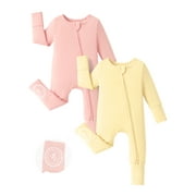 PATPAT Baby Clothes Pajamas Romper Boys Girls Footies Bamboo Viscose Zipper Non-Slip Soles Mitten Footed Footless Infant Newborn Clothes 2Pack 0-3 Months