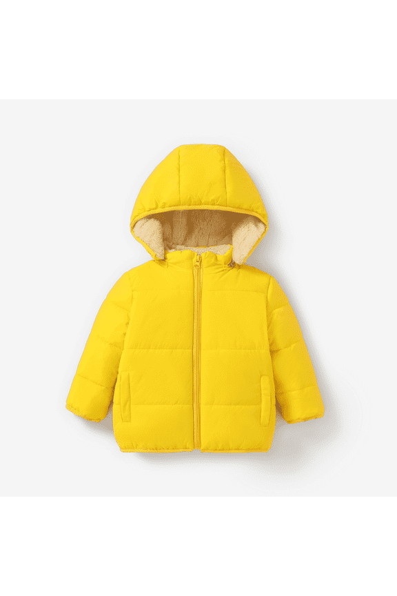 Baby Girl Coats Boy Winter Clothes Fleece Lined Hooded Puffer Jacket for Toddler Kids Solid Long Sleeve Warm Outerwear, Yellow, 3 Years