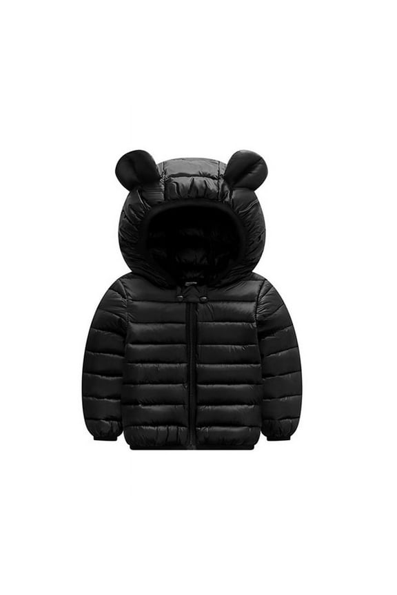 Baby Coat Toddler Boys Girls Winter Jackets Stylish 3D Ear Print Outerwear Solid Hooded Coats, Black, 12-18 Months