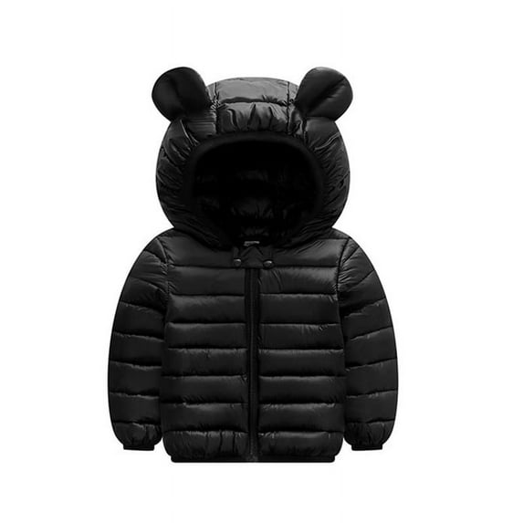 PatPat Baby Coat Toddler Boys Girls Winter Jackets Stylish 3D Ear Print Outerwear Solid Hooded Coats, Black, 12-18 Months
