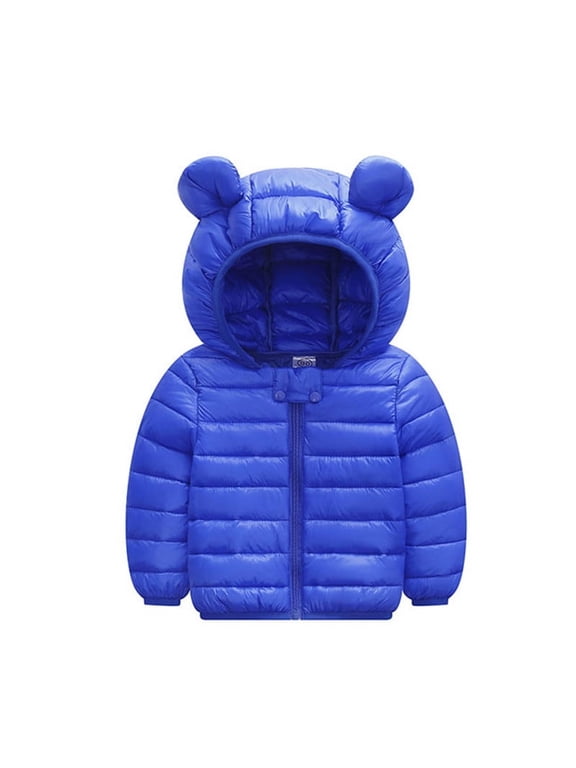 Baby Coat Toddler Boys Girls Winter Jackets Stylish 3D Ear Print Outerwear Solid Hooded Coats, Blue, 18-24 Months
