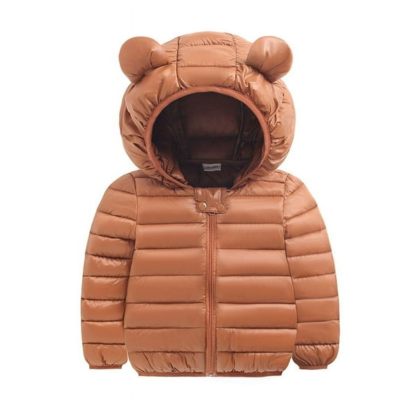 PatPat Baby Coat Toddler Boys Girls Winter Jackets Stylish 3D Ear Print Outerwear Solid Hooded Coats, Brown, 18-24 Months