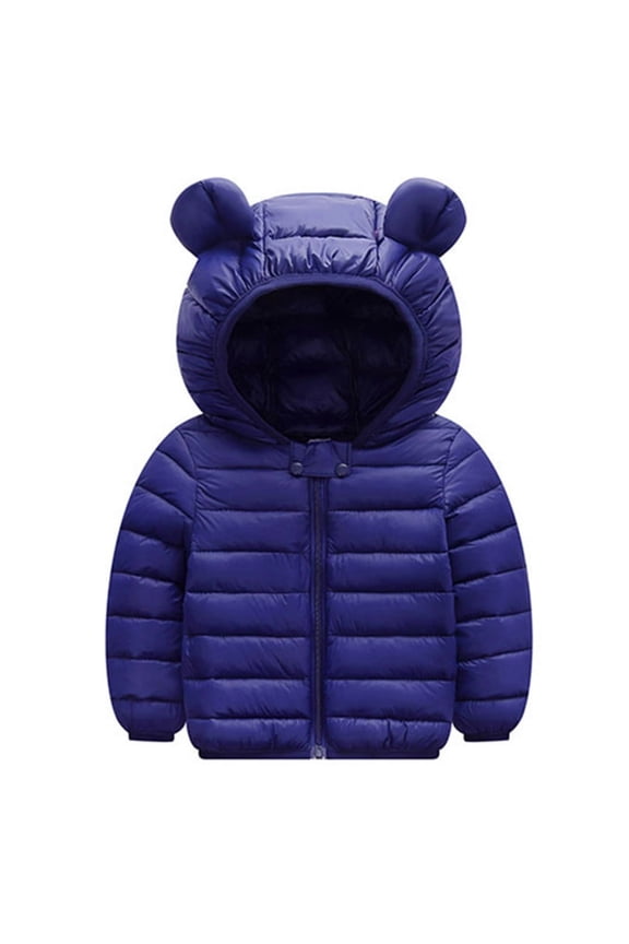 Baby Coat Toddler Boys Girls Winter Jackets Stylish 3D Ear Print Outerwear Solid Hooded Coats, Dark Blue, 12-18 Months